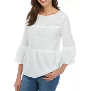 Cupio Tiered bell sleeve mint green striped blouse tie neck M